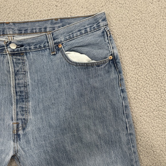 Levi's 501 Button Fly Jeans Men 42x32 Blue Straight Cowboy Preppy Western - Picture 15 of 16
